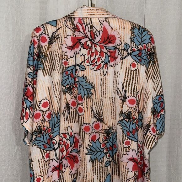 CUPSHE OS Oversized Collared Button Front Stripe Floral Swim Coverup Shirt - Picture 9 of 12